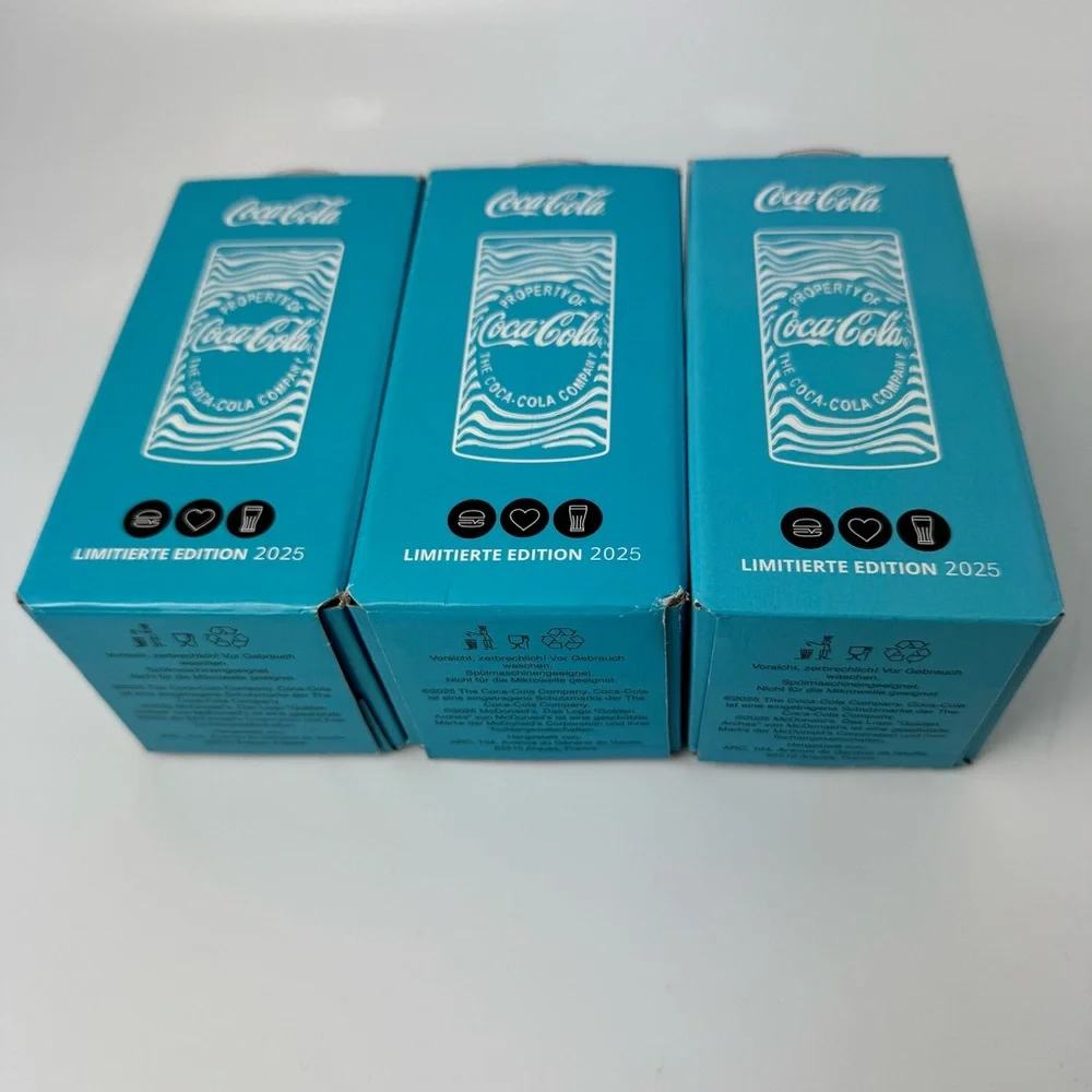 Lot of 3 Coca-Cola Glasses Blue Limited Edition 2025